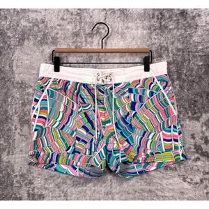 Men's Multicolor Printed Swim Trunks - Vibrant Stripe Pattern